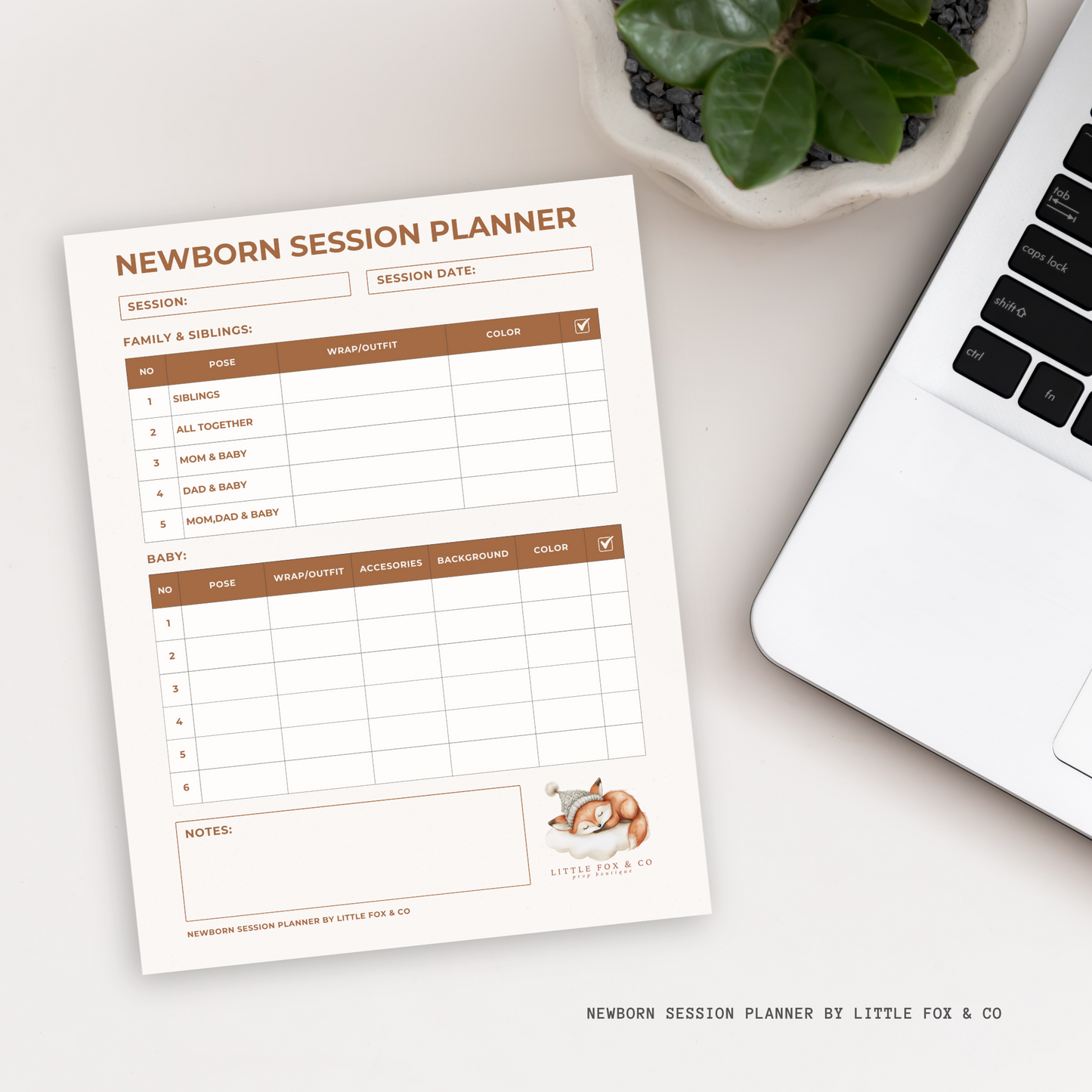Newborn Session Planner : notepad