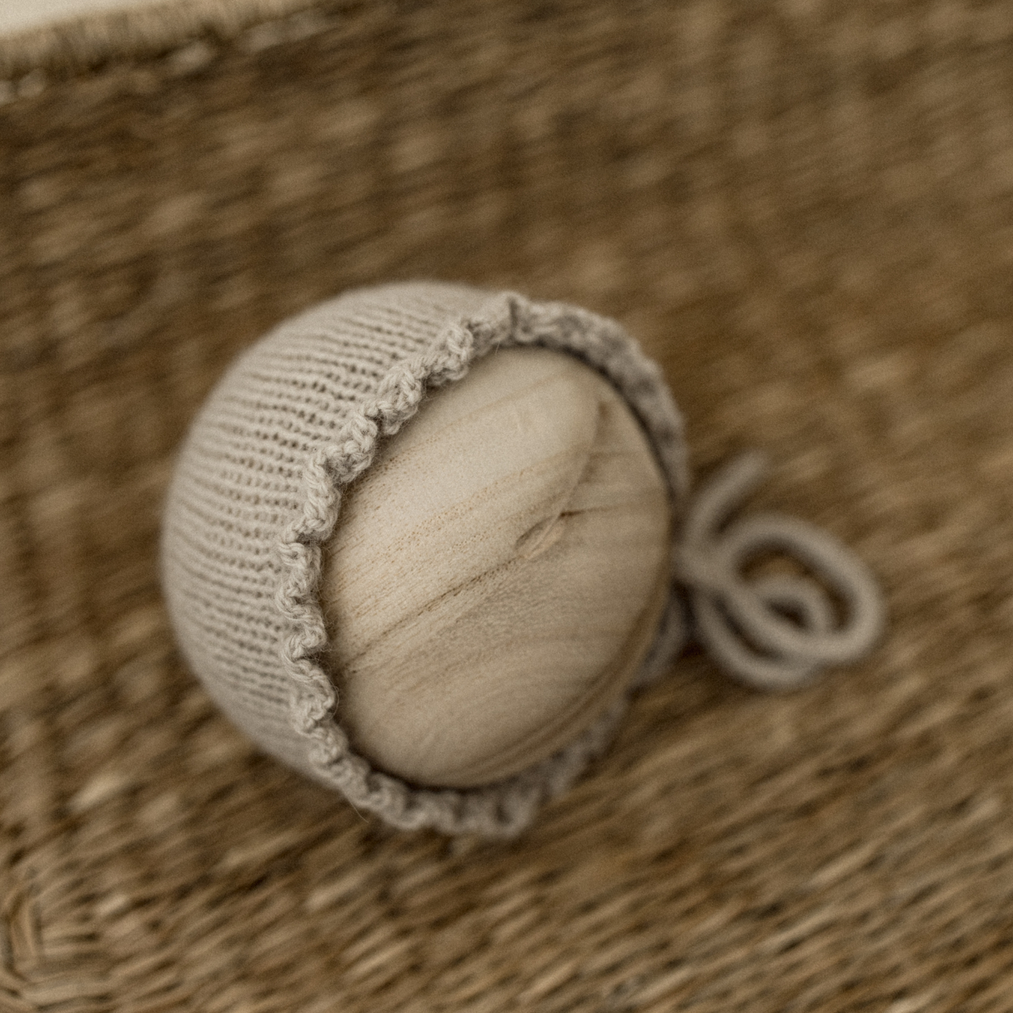 newborn ruffle knit bonnet : taupe